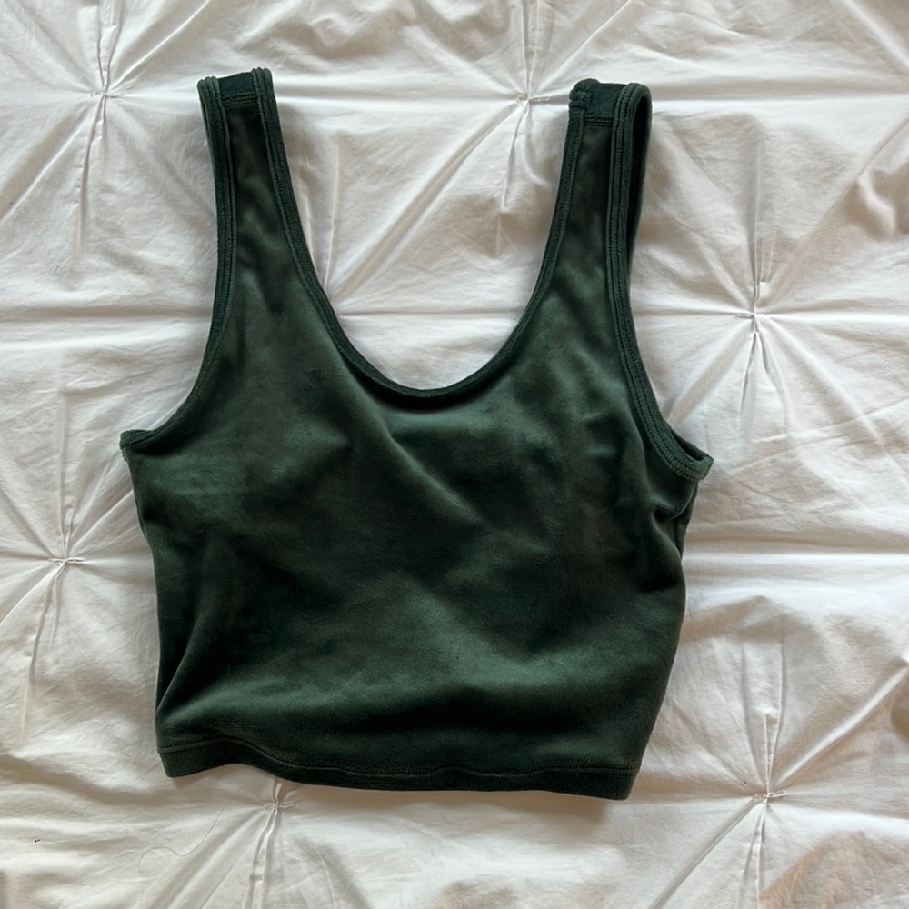 Aerie hunter green velvet crop top built in bra